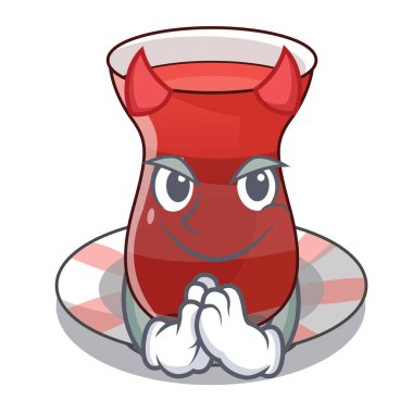 Şeytan Türk çay fincan tabağı karakter vektör çizim