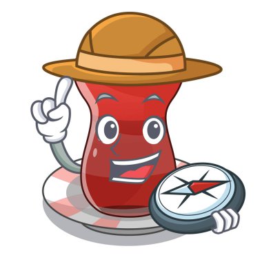 Explorer Türk çay fincan tabağı karakter illüstrasyon vektör