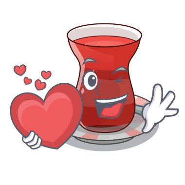 İle kalp uçan daire karakter vektör çizim Türk çayı