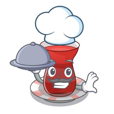 Şef gıda Türk çay fincan tabağı karakter ile vektör çizim