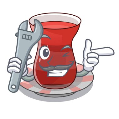 Mekanik çay üzerinde Türk maskot vektör çizim ile