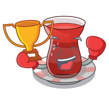 Kazanan çay Boks tarihinde Türk maskot vektör çizim ile