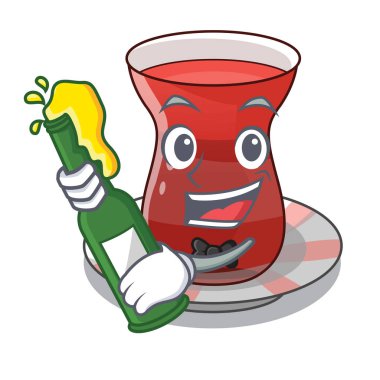 Bira çay ile Türk Tarih maskot vektör çizim ile