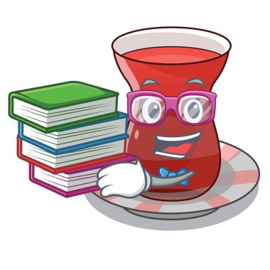 Öğrenci kitap çay ile Türk Tarih maskot vektör çizim ile