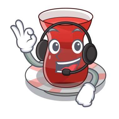 Kulaklık çay ile Türk Tarih maskot vektör çizim ile