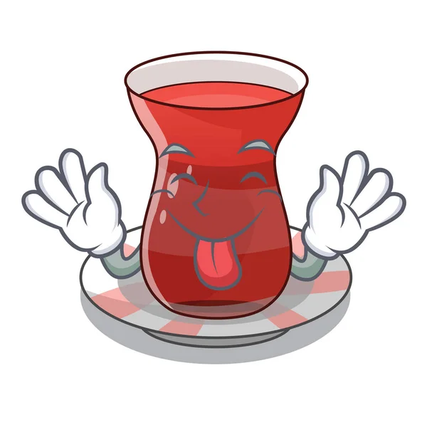 Tongue Out Tea Turkish Mascot Vector Illustration — Stock Vector