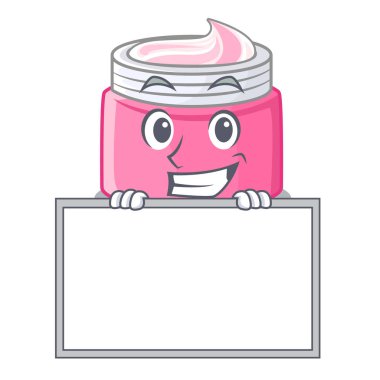 Ahşap çizgi film tablo vektör çizim üzerinde kurulu yüz kremi ile sırıtarak