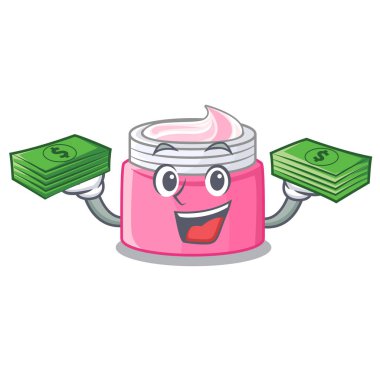 Para çantası yüz kremi maskot vektör çizim ile izole