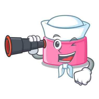 Denizci ile dürbün yüz kremi maskot vektör çizim ile izole