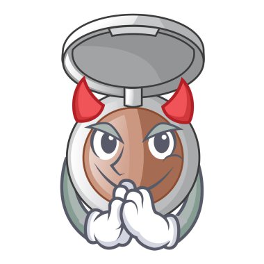 Şeytan karikatür toz yukarıda tuvalet masası vektör çizim