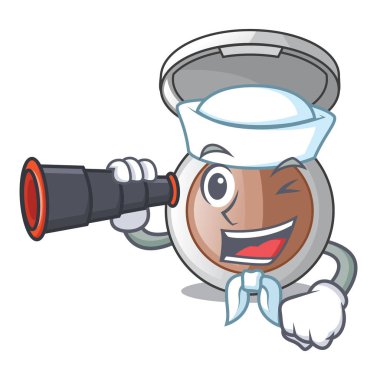 Tuvalet masası vektör illüstrasyon üzerinde dürbün karikatür tozu ile Denizci