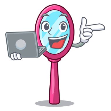 Laptop aynada çizgi film şekil komik vektör çizim