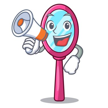 With megaphone mirror in the cartoon shape funny vector illustration