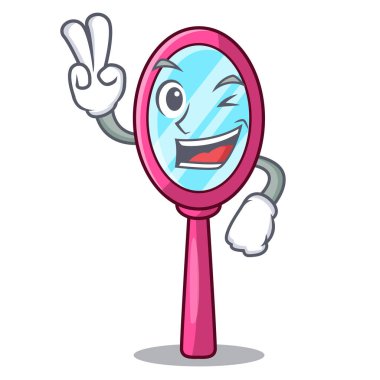 İki parmak ayna ile üzerinde maskot vektör illüstrasyon izole