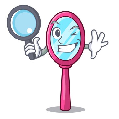 Dedektif ayna ile üzerinde maskot vektör illüstrasyon izole