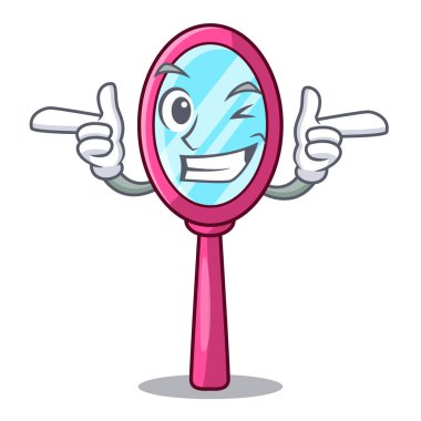 Wink ayna ile üzerinde maskot vektör illüstrasyon izole