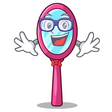 Geek ayna ile üzerinde maskot vektör illüstrasyon izole