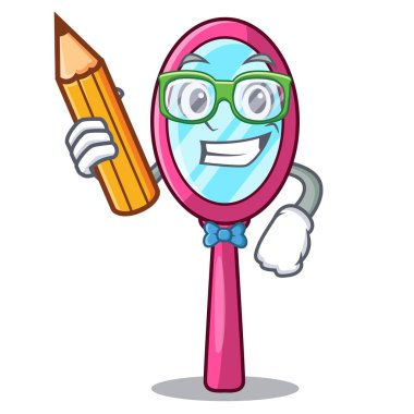 Öğrenci ayna ile üzerinde maskot vektör illüstrasyon izole