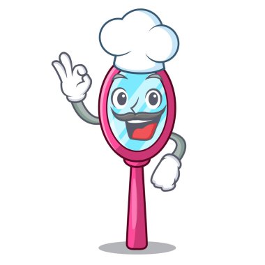 Şef ayna ile üzerinde maskot vektör illüstrasyon izole