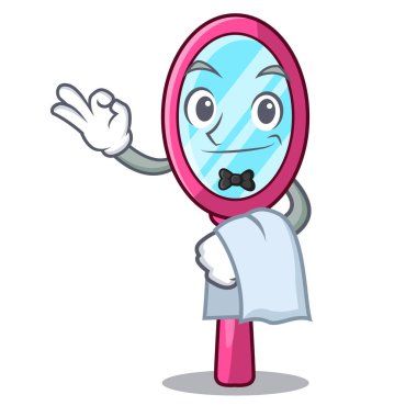 Garson ayna üzerinde karakteri tuvalet masası vektör çizim