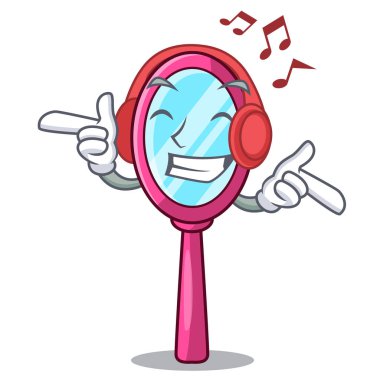 Karakter tuvalet masası vektör çizim yansıtmadaki müzik dinleme