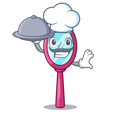 Şef gıda ayna üzerinde karakteri tuvalet masası vektör çizim ile