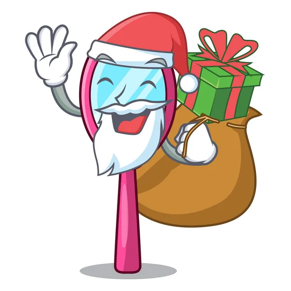 Santa Con Espejo Mano Regalo Ilustración Vectores Mesa Dibujos Animados — Vector de stock