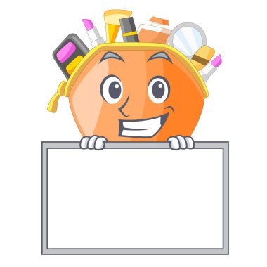 Karakter şekli vektör çizim kurulu kozmetik çantası ile sırıtarak