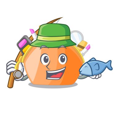 Maskot tuvalet masası vektör çizim üzerinde kozmetik çantası Balık tutma