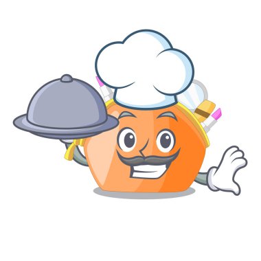 Şef gıda kozmetik çantası yukarıda maskot tuvalet masası vektör çizim ile