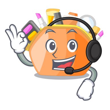 Kulaklık üzerinde çizgi film tablo vektör çizim ile kozmetik çantası