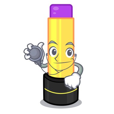 Doktor dudak kremi karakter makyaj çantası vektör çizim içinde