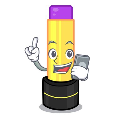 Karakter makyaj çantası vektör çizim ile telefon dudak kremi