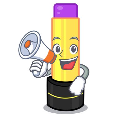 Karakter makyaj çantası vektör çizim ile megafon dudak kremi