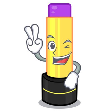 İki dudak kremi maskot tuvalet masası vektör çizim üzerinde parmak