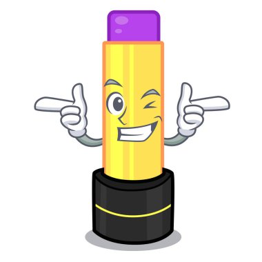 Wink dudak kremi maskot tuvalet masası vektör çizim yukarıda