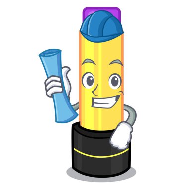 Mimar dudak kremi maskot tuvalet masası vektör çizim yukarıda