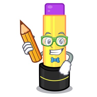 Öğrenci dudak kremi maskot tuvalet masası vektör çizim yukarıda