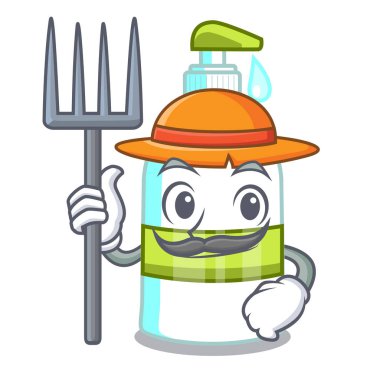 Çiftçi sıvı sabun karakter şişelerde vektör illustratrion