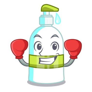 Boxing liquid soap in the character bottles vector illustratrion