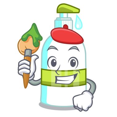 Sanatçı sıvı sabun karakter şişelerde vektör illustratrion