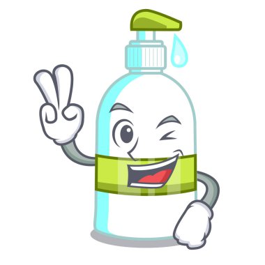 İki parmak sıvı sabun bir karikatür sepet vektör çizim