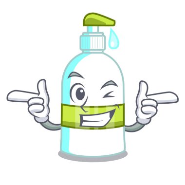 Wink liquid soap in a cartoon basket vector illustration
