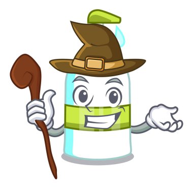 Cadı sıvı sabun ile maskot vektör çizim üzerinde izole