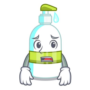 Korkarım sıvı sabun ile maskot vektör çizim üzerinde izole