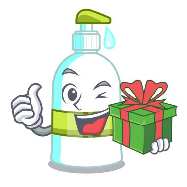 With gift liquid soap isolated with on mascot vector illustration