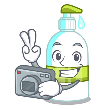 Fotoğrafçı sıvı sabun ile maskot vektör çizim üzerinde izole
