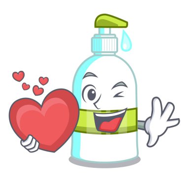With heart liquid soap isolated with on mascot vector illustration