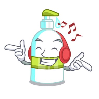 Sıvı sabun ile maskot vektör çizim üzerinde izole müzik dinleme