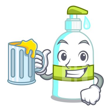 Suyu sıvı sabun ile maskot vektör çizim üzerinde izole